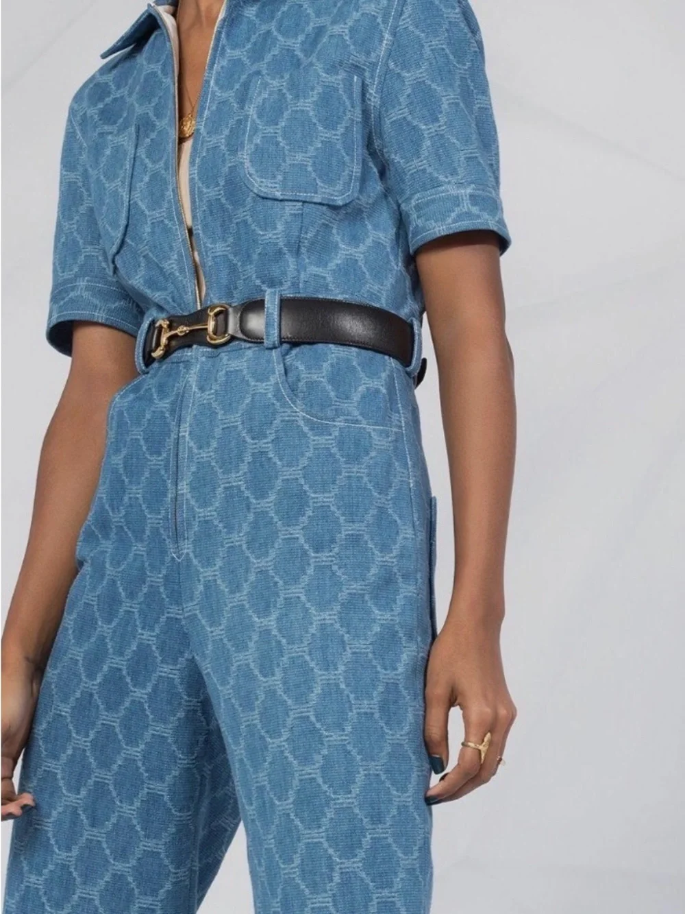 SANDRO Kelly Jacquard Denim Wide Leg Jumpsuit Euro 36 Size 4 - Picture 6 of 10